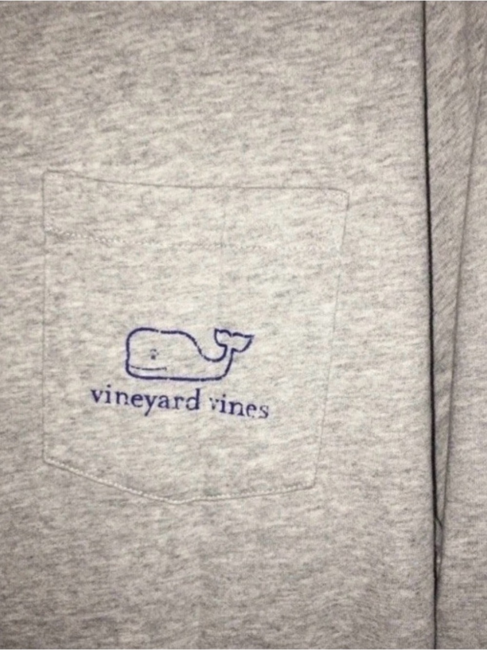 L Vineyard Vines L/S Light Heather Gray Tee with Navy Whale Logo